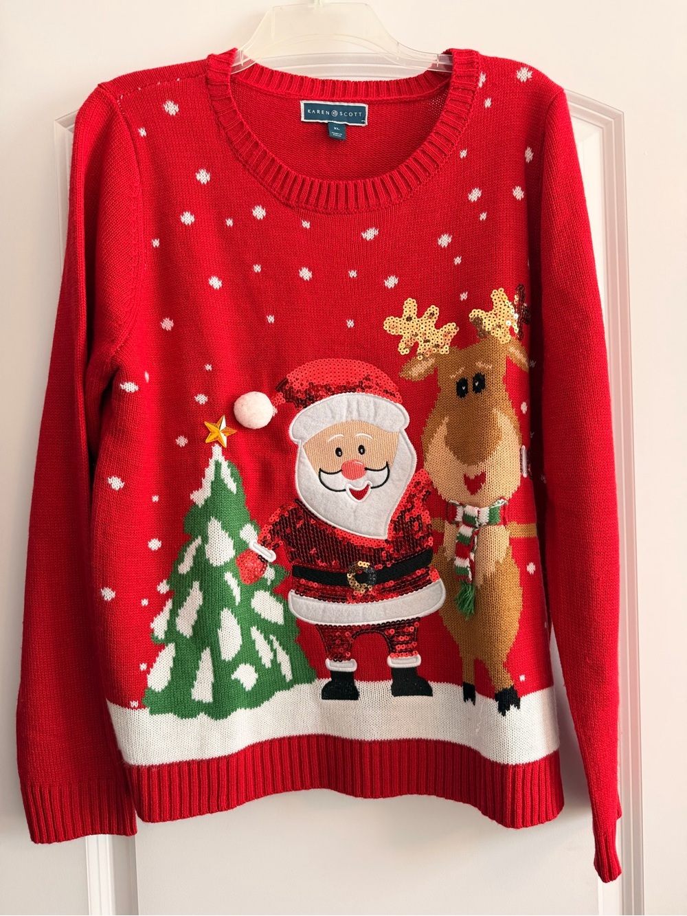 Karen Scott Red Santa & Reindeer Holiday Sweater